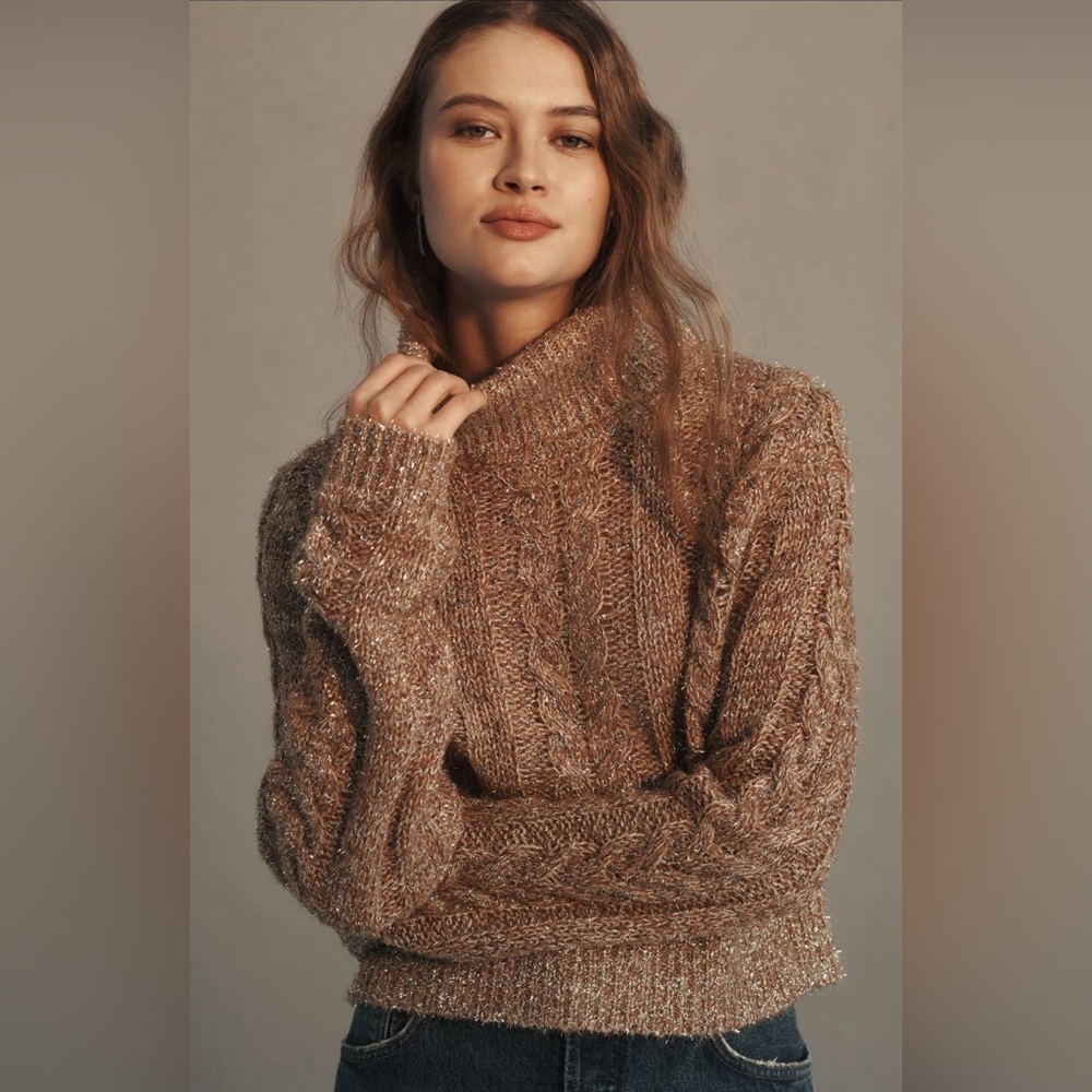 NWT! Anthropologie Pilcro Shine Cable-Knit Turtleneck Sweater 🗝️